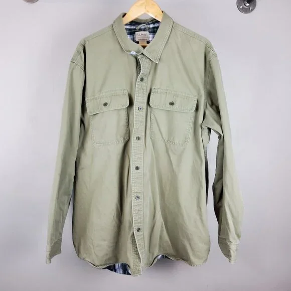 L.L. Bean Shacket Men's 2XL Green Flannel Lined Shirt Jacket Traditional Fit - Picture 1 of 8
